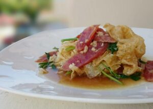 Chinese Sausage And Beancurd Skin In Chicken Broth